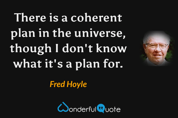 There is a coherent plan in the universe, though I don't know what it's a plan for. - Fred Hoyle quote.