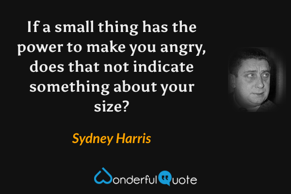 If a small thing has the power to make you angry, does that not indicate something about your size? - Sydney Harris quote.