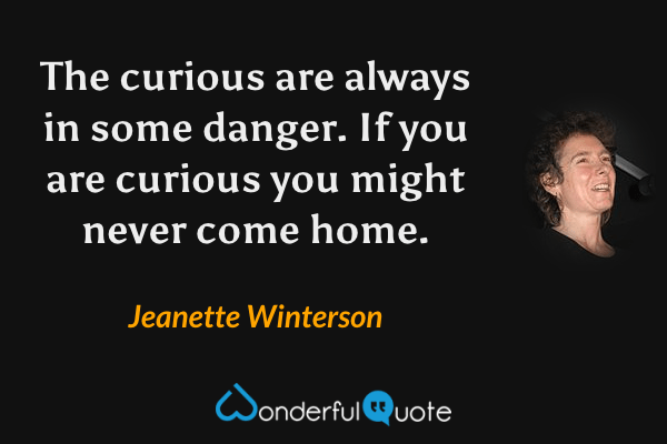 The curious are always in some danger.  If you are curious you might never come home. - Jeanette Winterson quote.